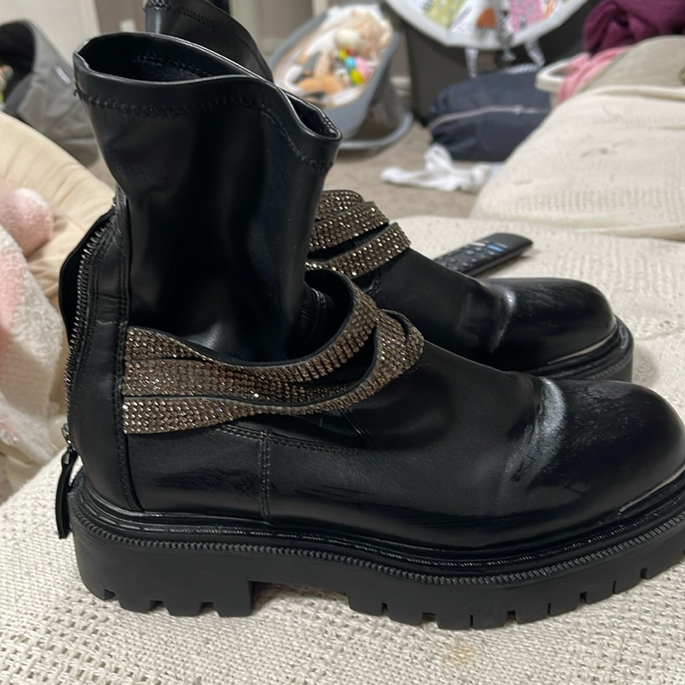 Black crystal combat boots